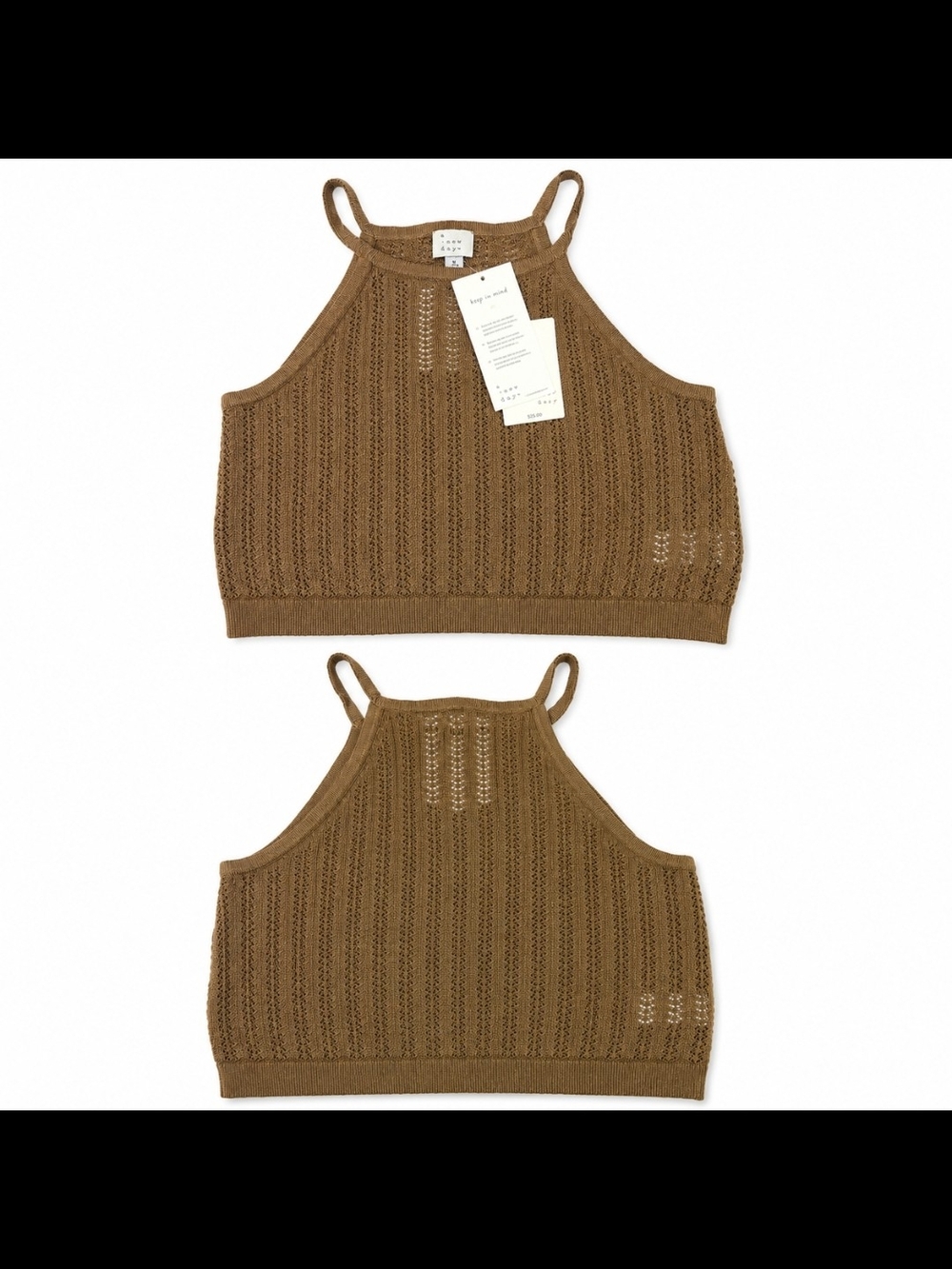 Brown Knit High-Neck Cropped Camisole
